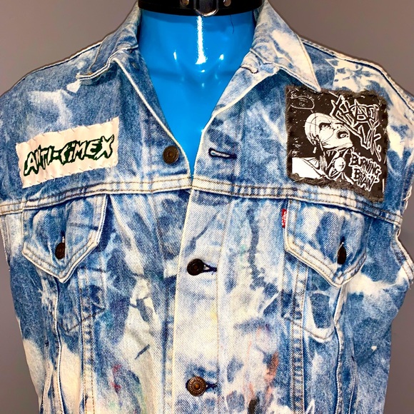 Punk Bleached Vintage Denim Vest - Picture 6 of 7